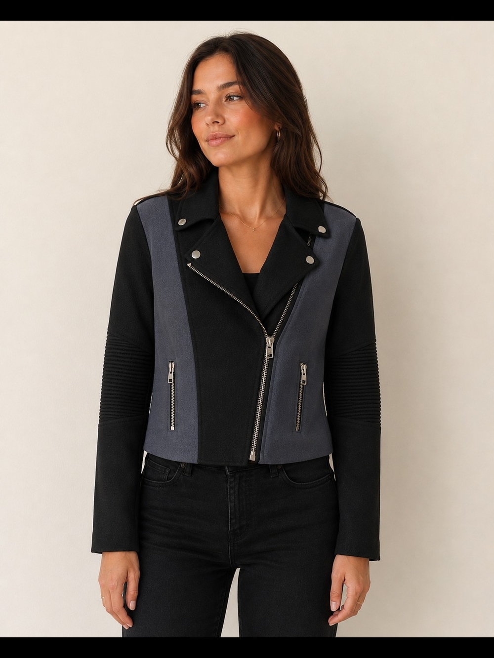 Wilfred Cropped Moto Jacket Black & Grey
